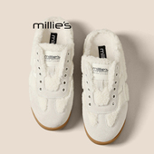 妙丽加绒德训鞋 女2026秋冬新款 MILLIE 白色软皮休闲百搭小白鞋