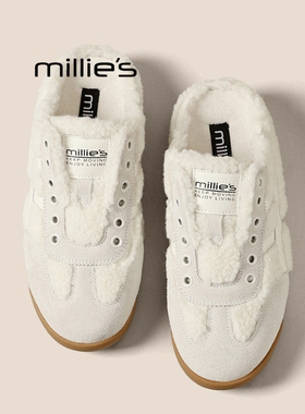 MILLIE'S/妙丽加绒德训鞋女2025秋冬新款白色软皮休闲百搭小白鞋Z