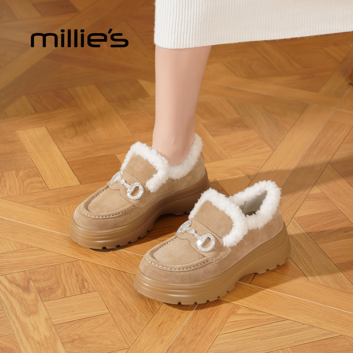 MILLIE'S/妙丽真皮厚底乐福鞋