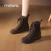 妙丽新款 MILLIE 真皮女靴英伦风马丁靴粗跟短靴切尔西靴子百搭