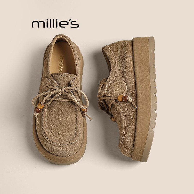 MILLIE'S/妙丽厚底轻便鞋女2025新款秋季单鞋复古百搭增高豆豆鞋,女鞋,乐福鞋（豆豆鞋）,淘宝优惠券,粉丝福利购,淘宝优惠卷