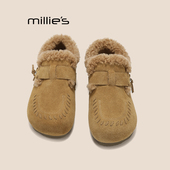 妙丽2026冬季 新款 MILLIE 厚底加绒雪地靴毛毛靴棉鞋 女复古保暖Z