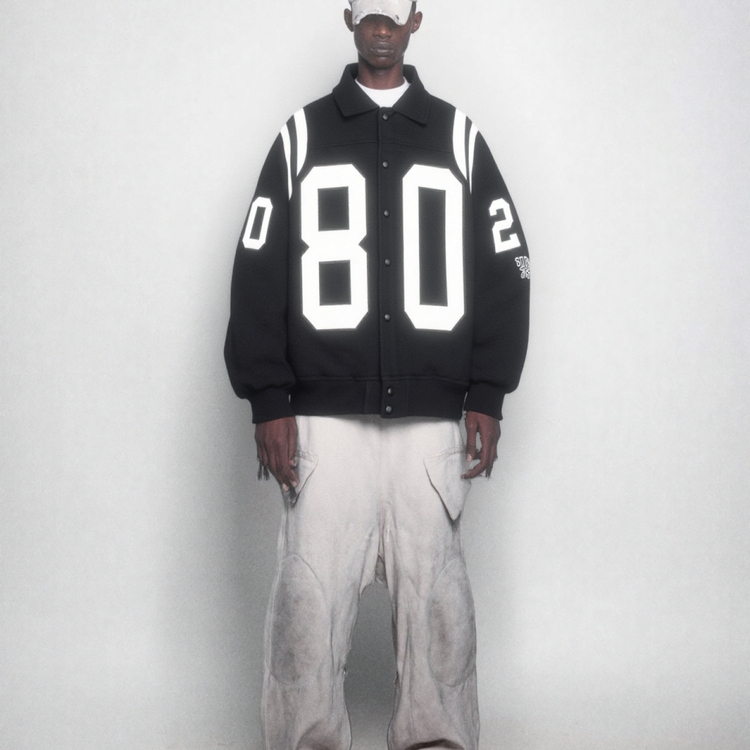 HA7MS STU蟒纹80夹棉棒球服贴布皮标立领毛呢夹克外套情侣街头秋