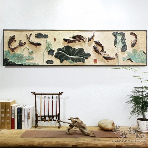 现代简约中式树脂挂件墙饰壁饰沙发背景墙画有边框九福临门秋意浓
