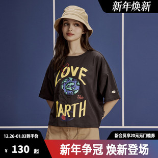 上衣 环保面料创意印花休闲纯棉短袖 Champion冠军T恤女25夏季 新款