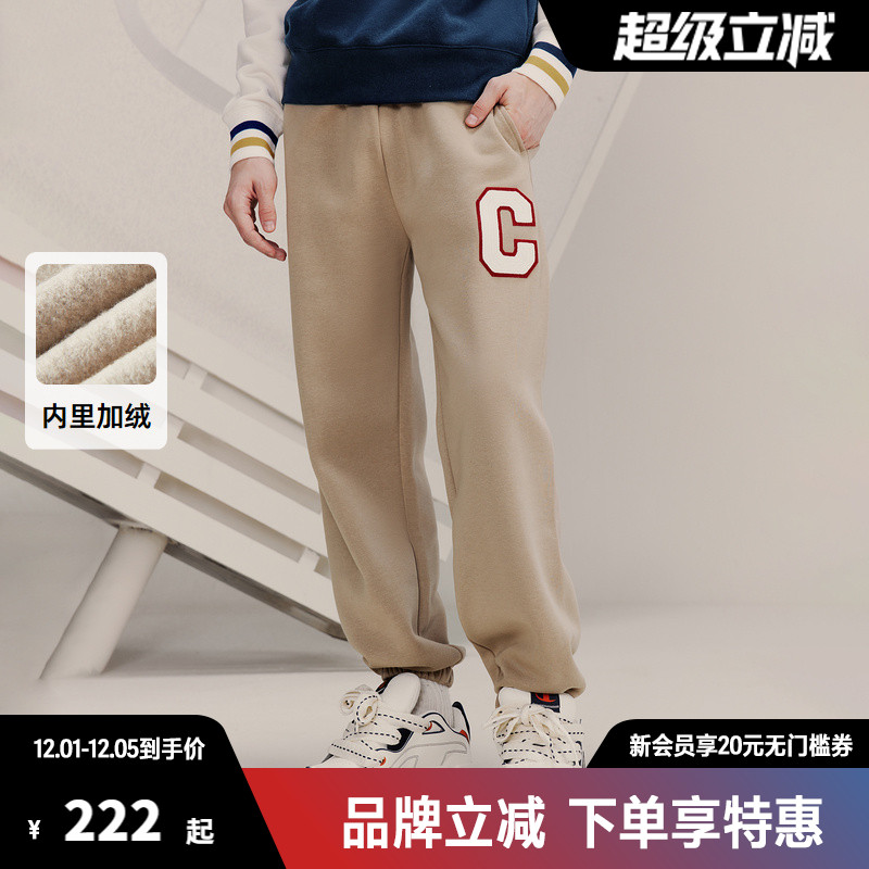 Champion冠军加绒长裤学院风大C徽标保暖长裤休闲时尚复古潮流