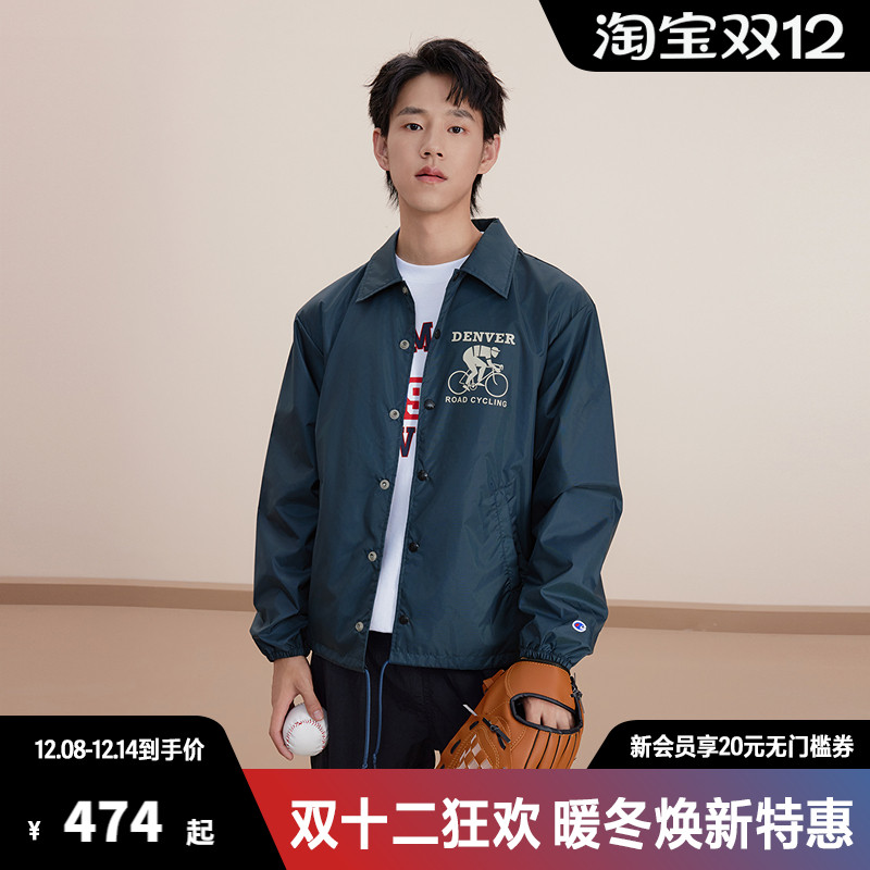 Champion冠军夹克男春秋款后背大口袋印花红色外套女潮牌休闲宽松