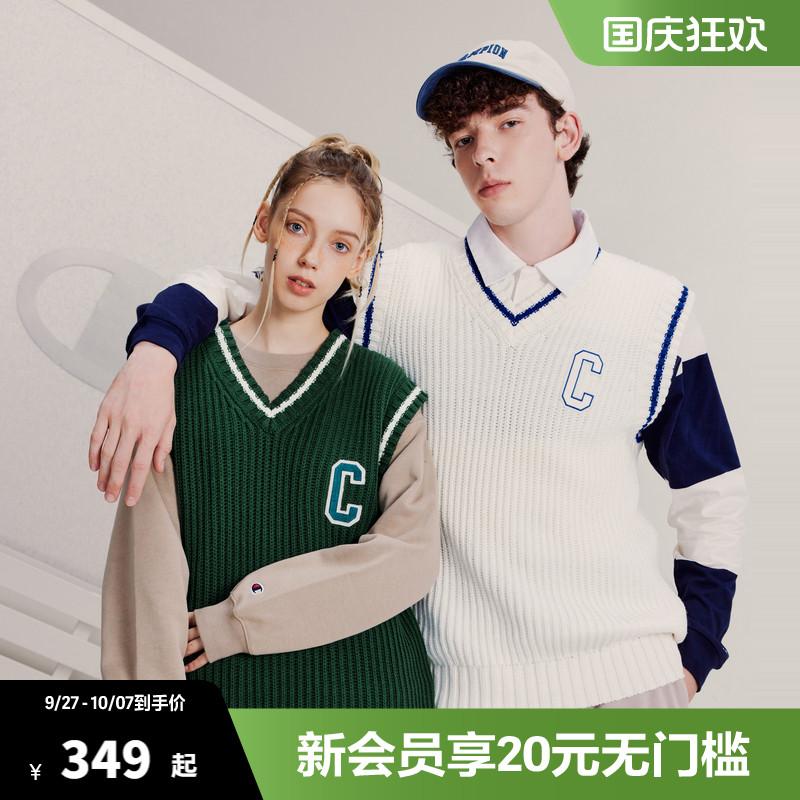 Champion冠军毛衣女2025秋季新款情侣刺绣学院风休闲背心上衣男