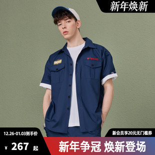 男2025夏季 短袖 新款 LOGO休闲工装 上衣女 刺绣小C Champion冠军衬衫