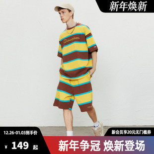 子 百搭户外运动裤 Champion冠军条休闲短裤 纯棉纹拼接刺绣LOGO时尚