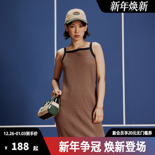 Champion冠军连衣裙女25夏季 拼色长裙针织吊带裙休闲运动裙子 新款