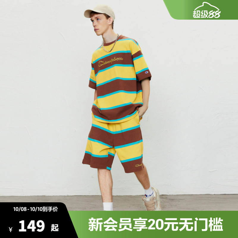 Champion冠军条休闲短裤纯棉纹拼接刺绣LOGO时尚百搭户外运动裤子
