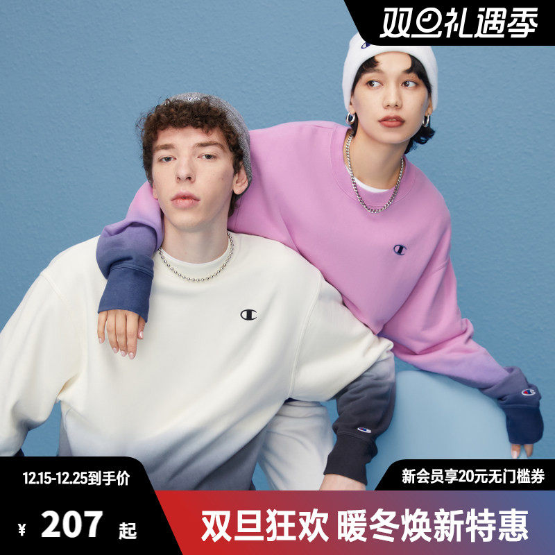 Champion冠军圆领卫衣男美式潮流刺绣扎染时尚百搭宽松上衣女