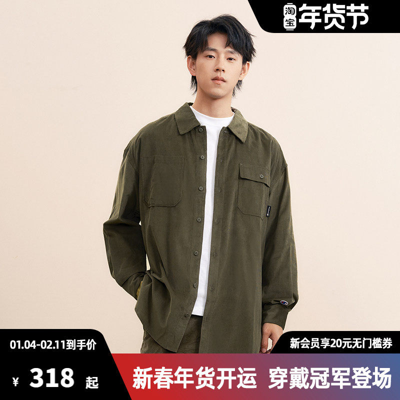 Champion冠军工装衬衫秋季美式外套复古潮流卡其色刺绣上衣女潮牌,男装,衬衫,淘宝优惠券,粉丝福利购,淘宝优惠卷