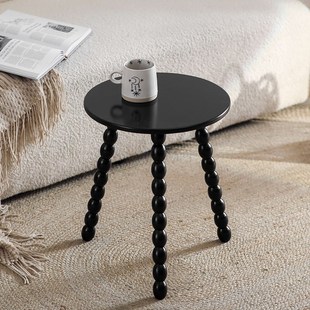 精品中古茶几小桌子沙发边几咖啡厅橡胶实木棕色圆桌客厅复古圆形