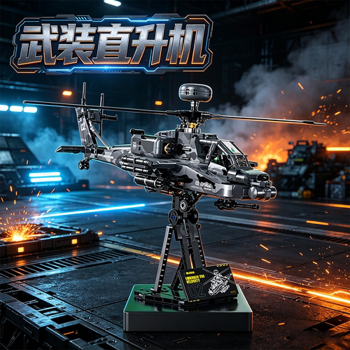 古励阿帕奇武装直升机积木模型