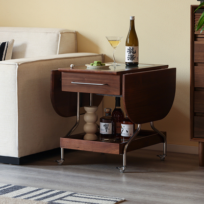 AB/北美黑胡桃木可移动折叠茶几小户型沙发边几客厅餐车推车