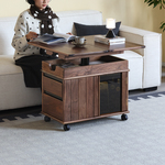 AB/北美黑胡桃木移动茶几可升降折叠小户型客厅家用实木边柜边几