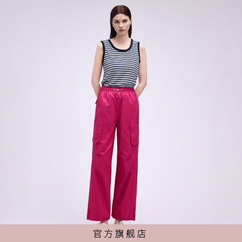 显瘦玫红色口袋工装裤图片
