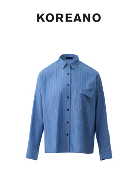 【KOREANO】春秋丹宁蓝条纹宽松设计感衬衫  CW5021(JUN)