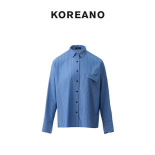 【KOREANO】春秋丹宁蓝条纹宽松设计感衬衫 CW5021(JUN)