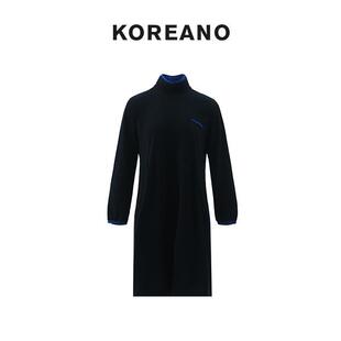 KOREANO LT3659 冬季 青黛蓝撞色小高领针织T