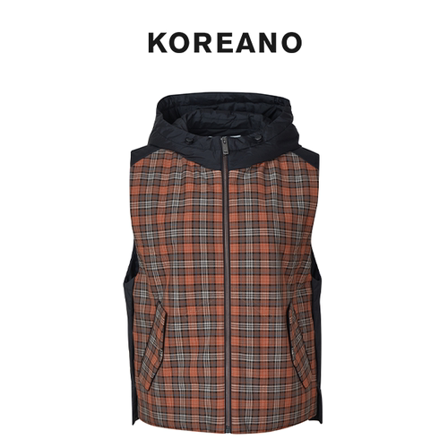 【KOREANO】冬季格子拼料连帽棉马甲 【H】 JM6866(UN)