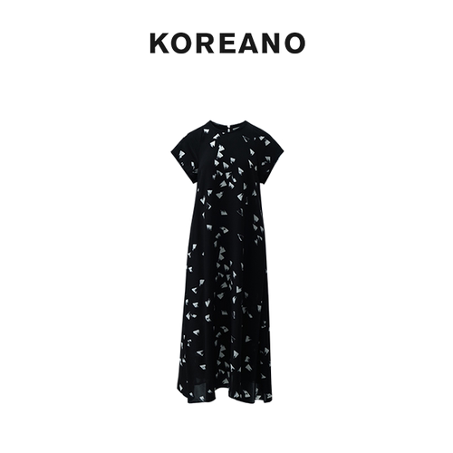 【KOREANO】夏季陨石黑水墨笔触真丝连衣裙   LI4582(UN)