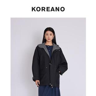 黑色宽松H型连帽工装 冬季 外套 JUN SY5608 KOREANO