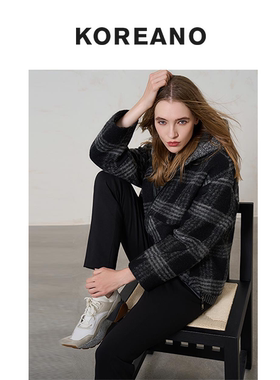 【KOREANO】冬季外套黑灰格 【H】 SY7285(UN)
