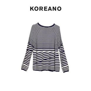 KOREANO 春秋海魂蓝白条纹茧型毛衫 ZT8568