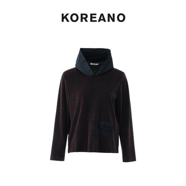 【KOREANO】冬季丝绒条纹连帽T恤  TT5686(JUN)