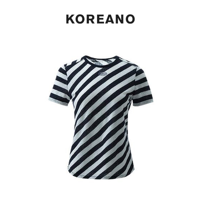 【KOREANO】夏季圆领海魂条纹棉麻T恤    TT4609(UN)