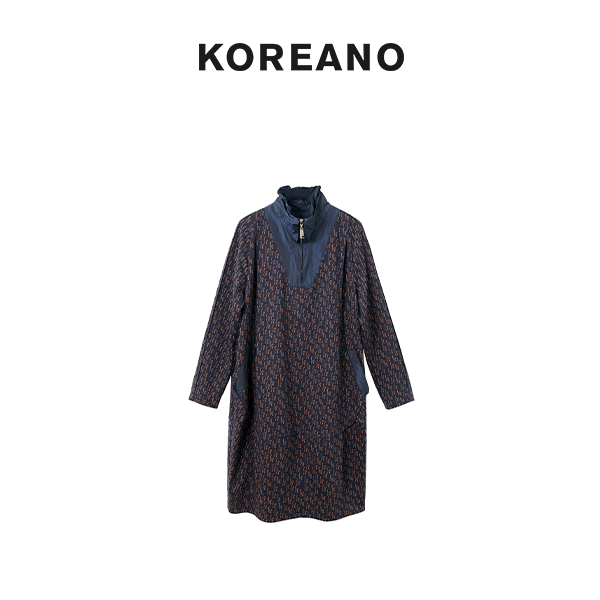 【KOREANO】冬季蓝驼色针织毛感小茧型立领连衣裙【H】LY4363(UN)