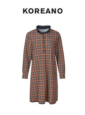【KOREANO】冬季蜜瓜橘色织格子衬衫式连衣裙  LW7288(UN)