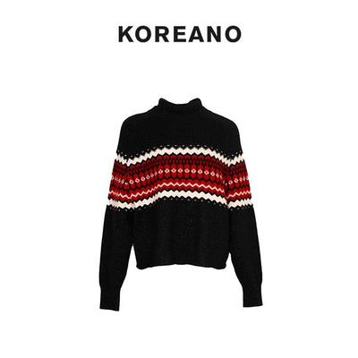 【KOREANO】冬季复古复尔岛提花半高领羊毛衫  HY9068(JUN)G
