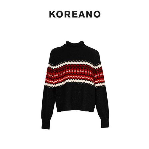 【KOREANO】冬季复古复尔岛提花半高领羊毛衫  HY9068(JUN)G