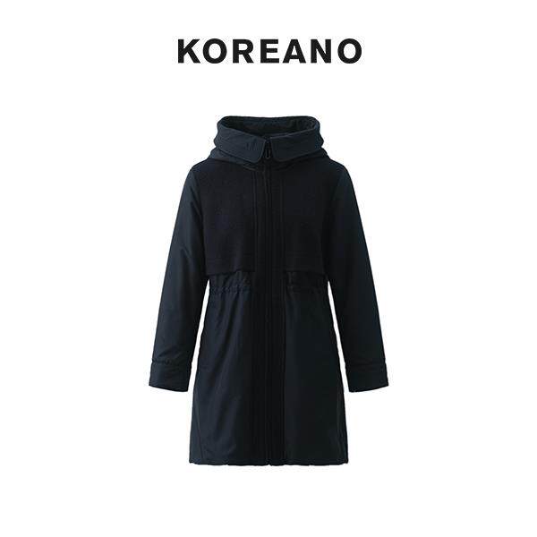 【KOREANO】冬季斜纹肌理羊毛拼接中长棉服  MZ3664(UN)