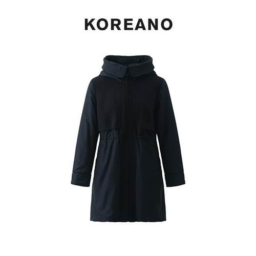 【KOREANO】冬季斜纹肌理羊毛拼接中长棉服  MZ3664(UN)