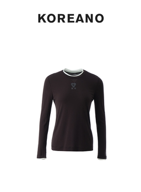 【KOREANO】春秋铁棕色撞色圆领长袖T恤  TT6080(JUN)B