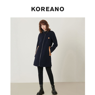 【KOREANO】春秋普普士蓝撞色拼接中长款外套  FY2867(JUN)