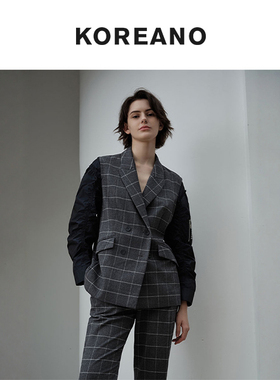 【KOREANO】春秋云雾灰色格纹X型休闲西装外套  SY6992(JUN)