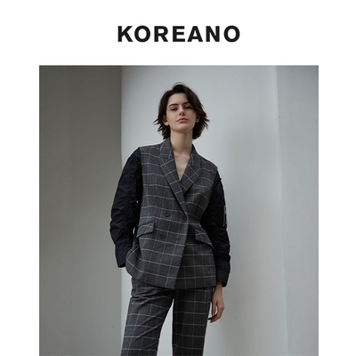 【KOREANO】春秋云雾灰色格纹X型休闲西装外套  SY6992(JUN)