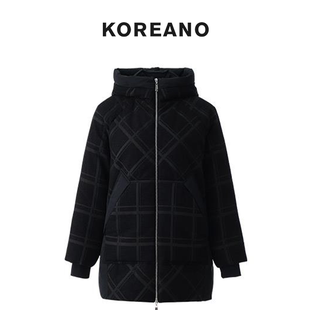 【KOREANO】冬季素简星芒格纹H廓形格纹连帽羽绒服  YZ5648(JUN)
