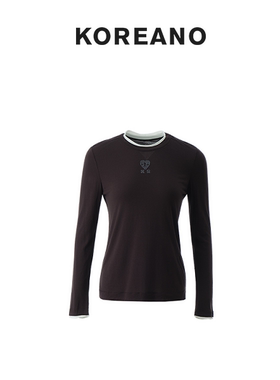 【KOREANO】春秋铁棕色撞色圆领长袖T恤  TT6080(JUN)