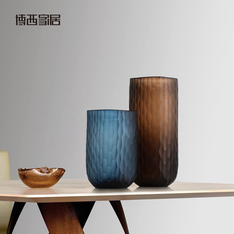 博西家居 冷色直通磨砂蜂窝纹水培玻璃花瓶摆件样板间软装饰品,模玩/动漫/周边/娃圈三坑/桌游,文化/体育周边,淘宝优惠券,粉丝福利购,淘宝优惠卷