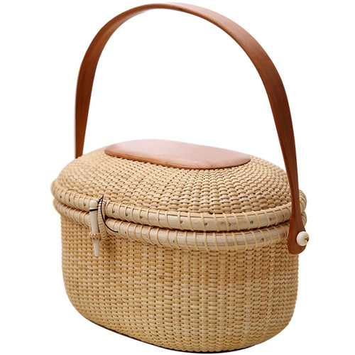 优选藤编野餐篮提篮女士手袋篮挂篮收纳篮田园风格带盖手工编织收