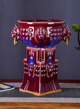 优选禹州钧瓷招财聚宝盆摆件开业乔迁商务送礼中式陶瓷器客厅摆设