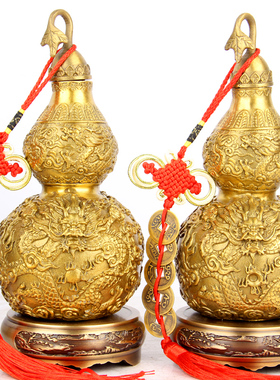 优选朴器 五龙铜葫芦摆件 龙款 铜葫芦 双龙戏珠 葫芦摆件