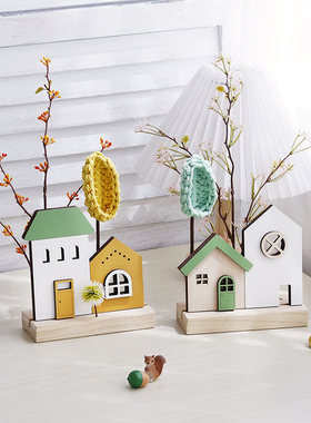 优选木质日系小摆件桌面ins风家居创意可爱房子玄关客厅书柜布置